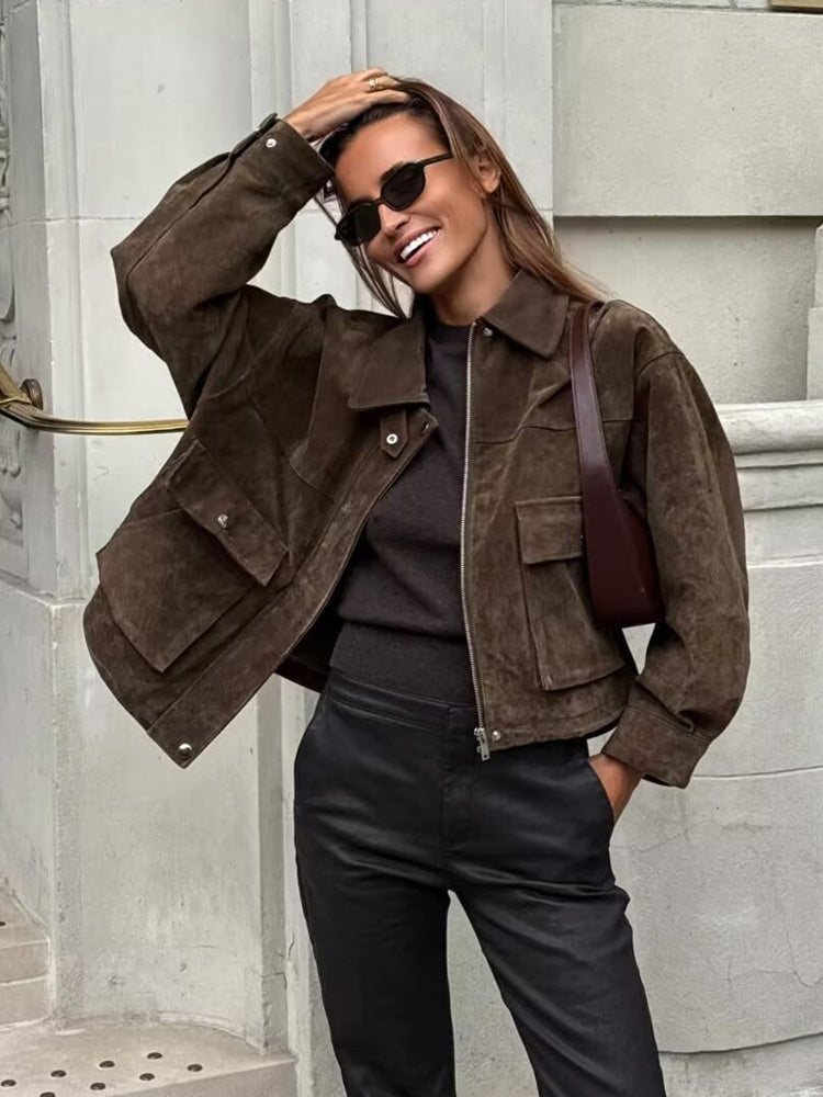 PuraDama™ Arden | Giubbotto bomber in morbida pelle scamosciata