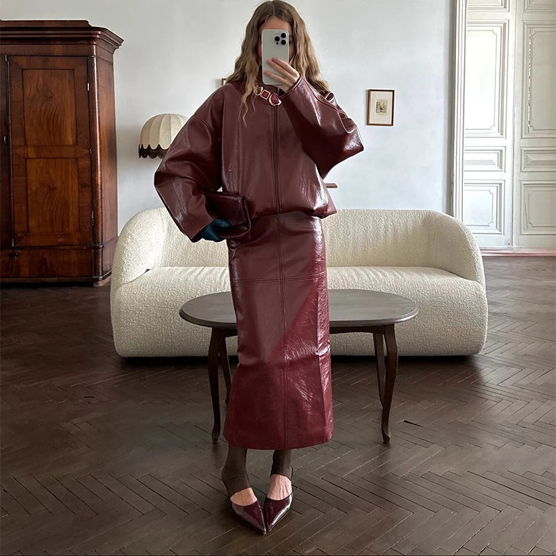 PuraDama™ Valente |Giacca oversize in similpelle bordeaux