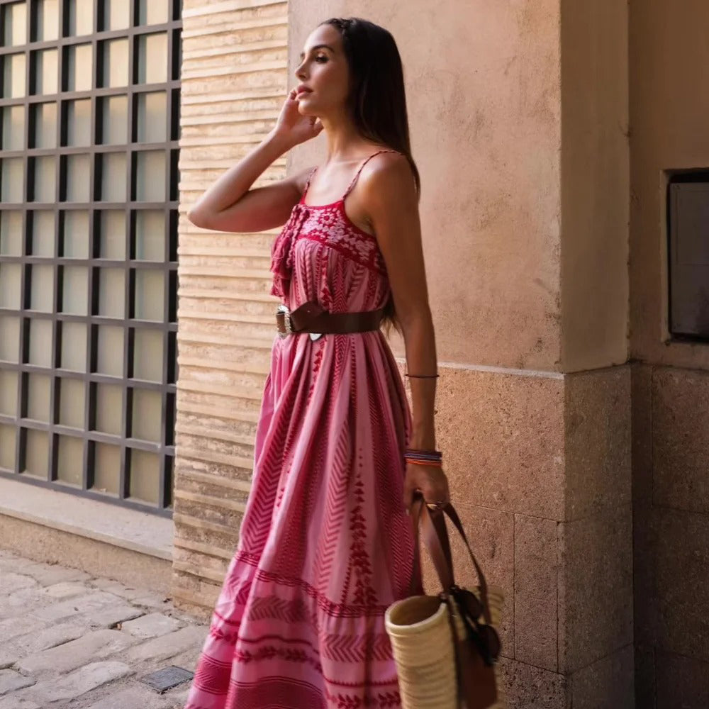 PuraDama™ Liora | Vestido largo bohemio con bordado artesanal