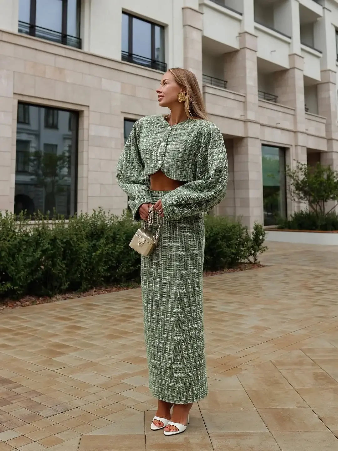 PuraDama™ Elodie | Tweed intero con giacca corta e gonna midi