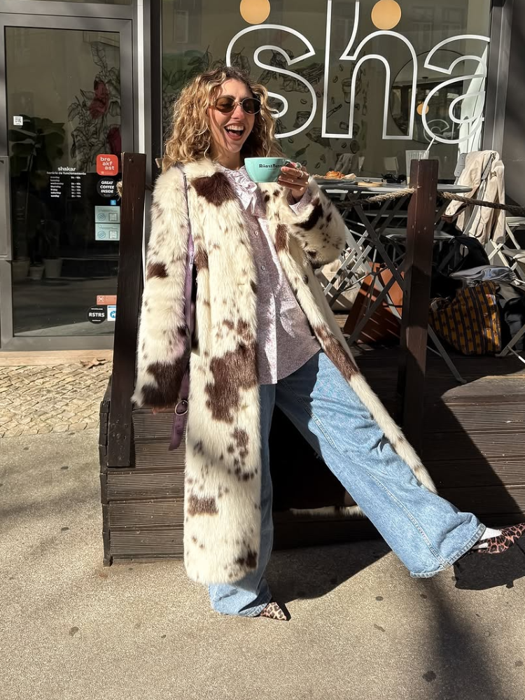 PuraDama™ Brivido | Cappotto in eco-pelliccia maculata bianco-marrone