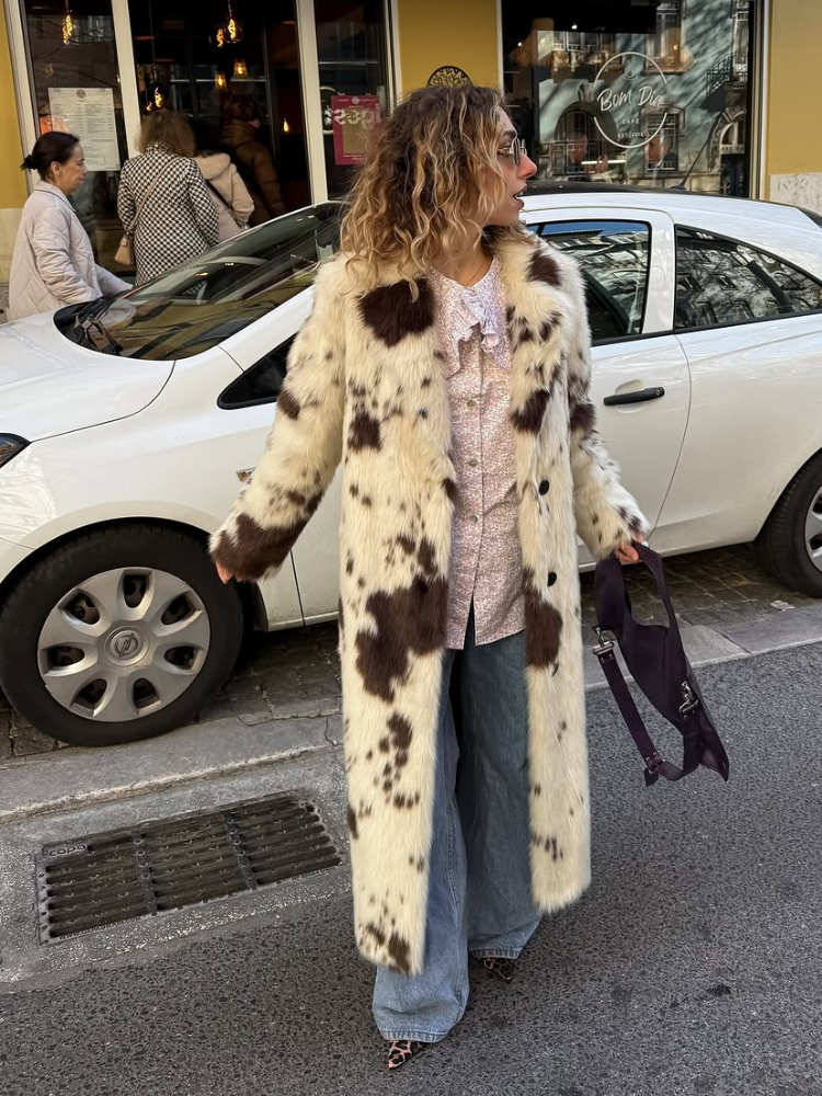 PuraDama™ Brivido | Cappotto in eco-pelliccia maculata bianco-marrone
