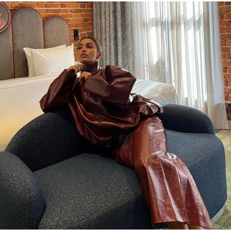 PuraDama™ Valente |Giacca oversize in similpelle bordeaux