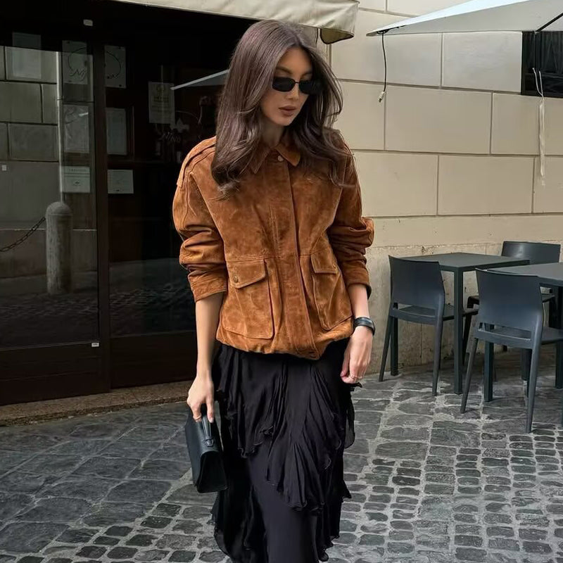 PuraDama™ Arden | Giubbotto bomber in morbida pelle scamosciata
