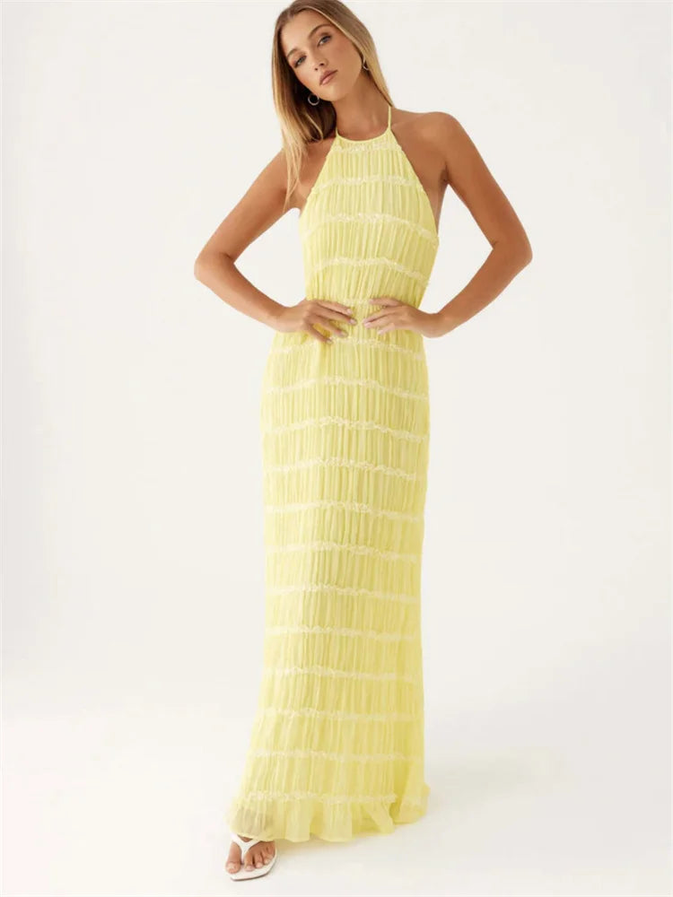 PuraDama™ Élan | Vestido largo plisado con espalda descubierta