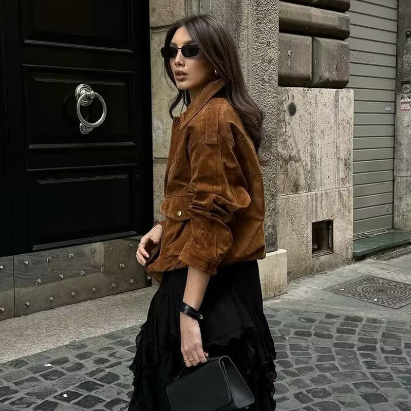PuraDama™ Arden | Giubbotto bomber in morbida pelle scamosciata
