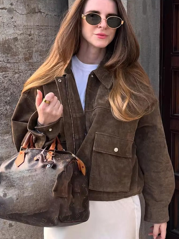 PuraDama™ Arden | Giubbotto bomber in morbida pelle scamosciata