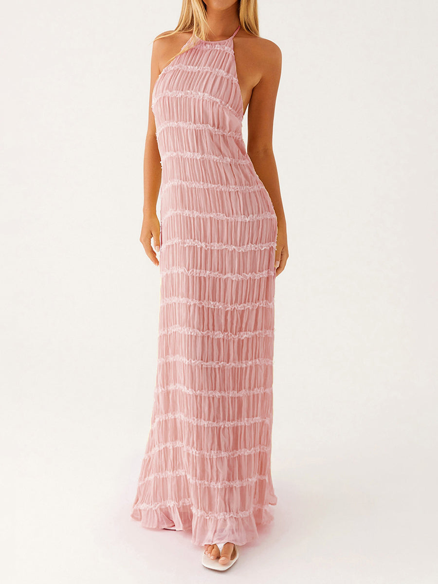 PuraDama™ Élan | Vestido largo plisado con espalda descubierta