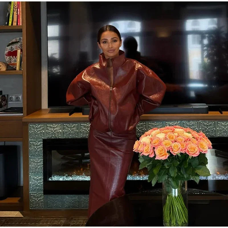 PuraDama™ Valente |Giacca oversize in similpelle bordeaux