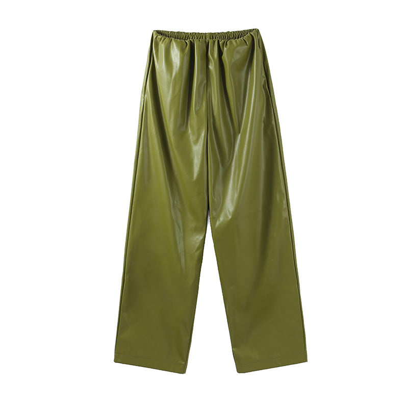 PuraDama™ Verde | Pantaloni in pelle effetto dritti verde oliva