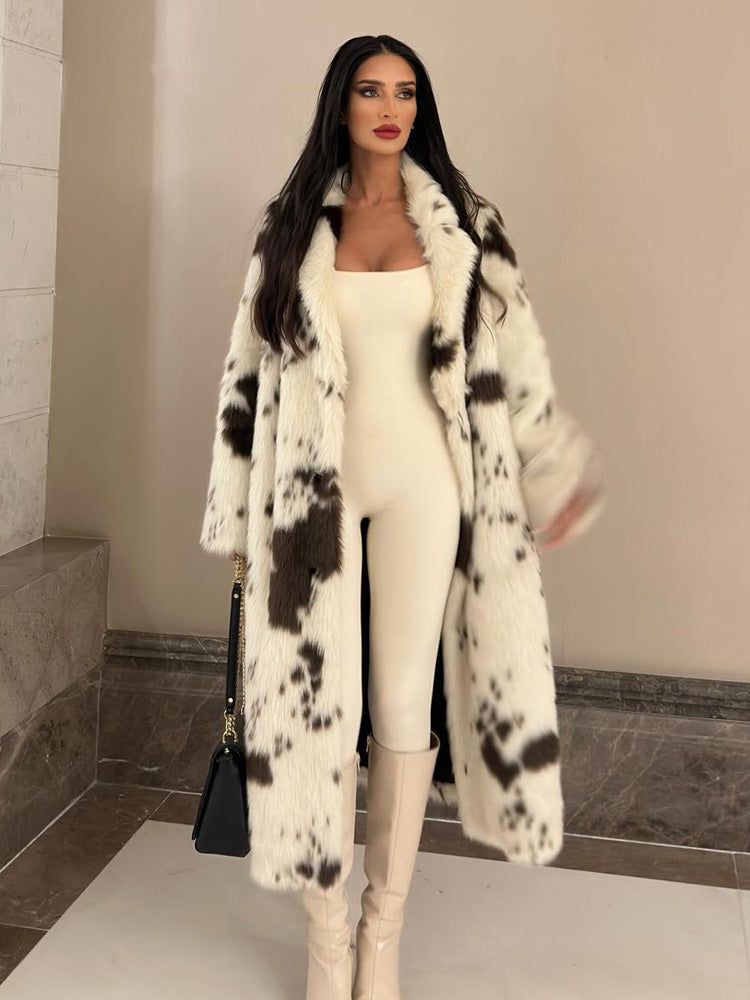 PuraDama™ Brivido | Cappotto in eco-pelliccia maculata bianco-marrone