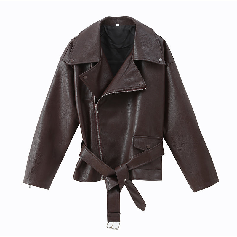 PuraDama™ Nero | Giacca biker oversize in similpelle cioccolato