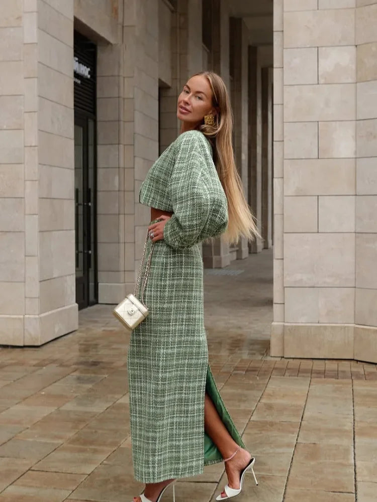 PuraDama™ Elodie | Tweed intero con giacca corta e gonna midi