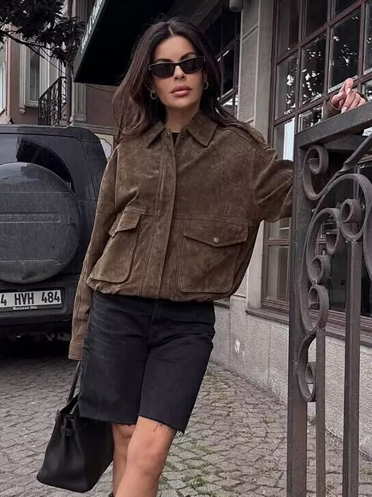 PuraDama™ Arden | Giubbotto bomber in morbida pelle scamosciata