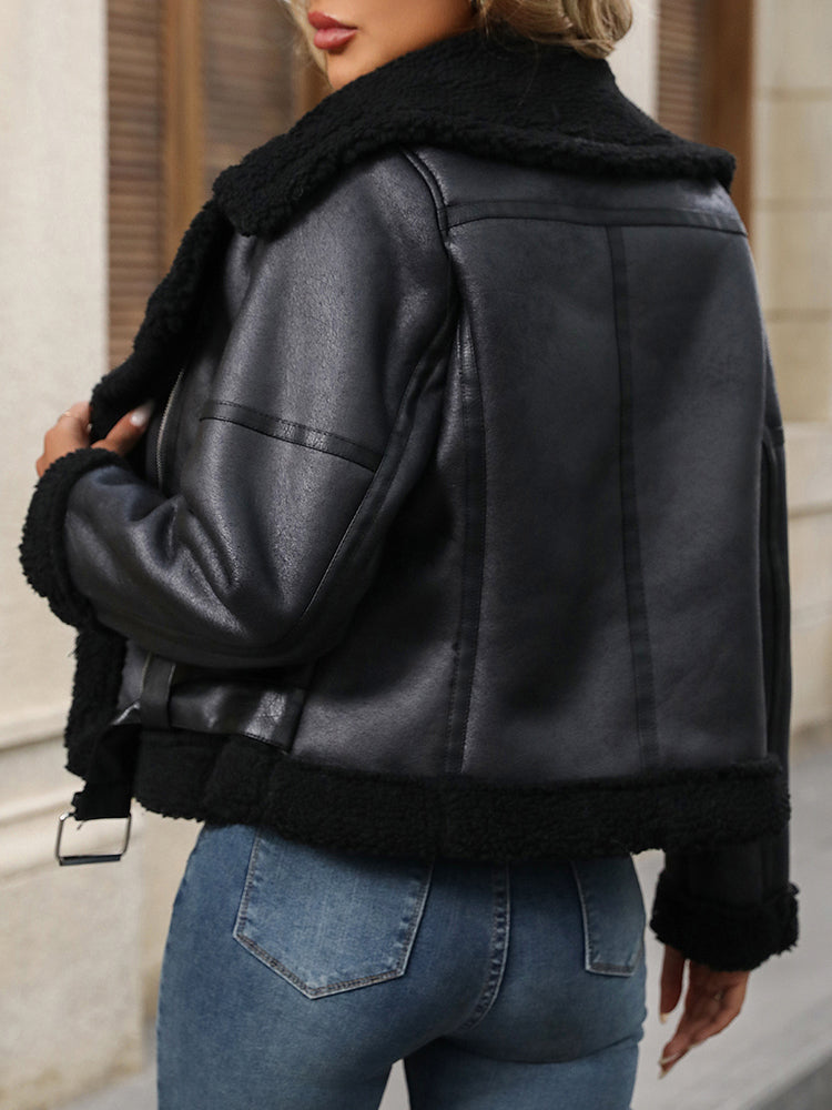 PuraDama™ Nerisa | Giacca biker nera dalla calda fodera