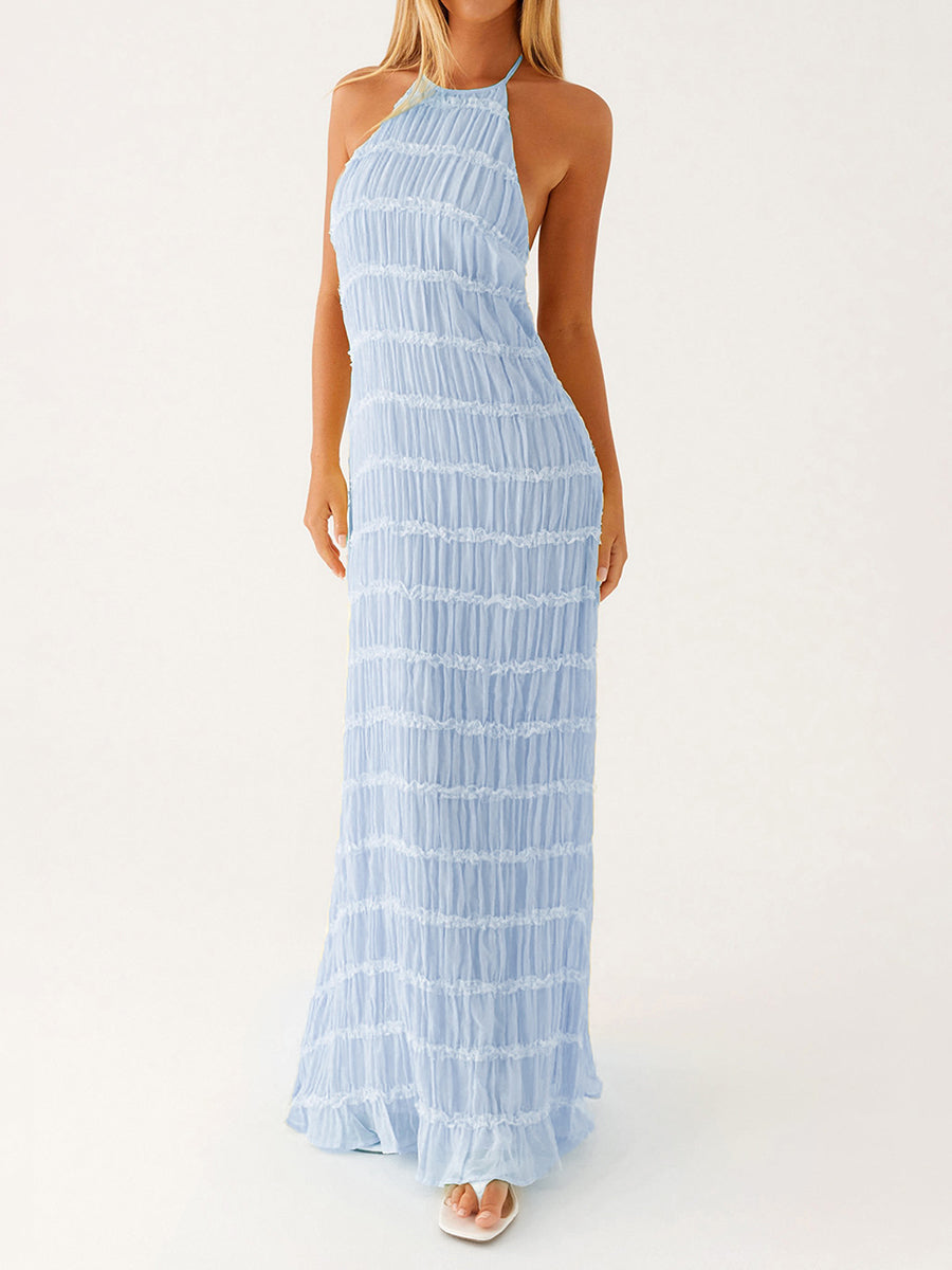 PuraDama™ Élan | Vestido largo plisado con espalda descubierta