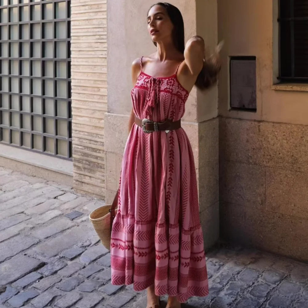 PuraDama™ Liora | Vestido largo bohemio con bordado artesanal