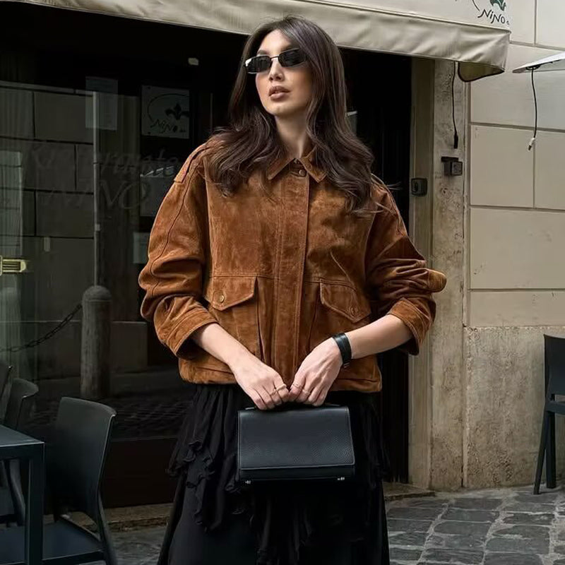 PuraDama™ Arden | Giubbotto bomber in morbida pelle scamosciata