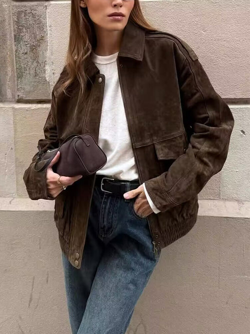 PuraDama™ Arden | Giubbotto bomber in morbida pelle scamosciata