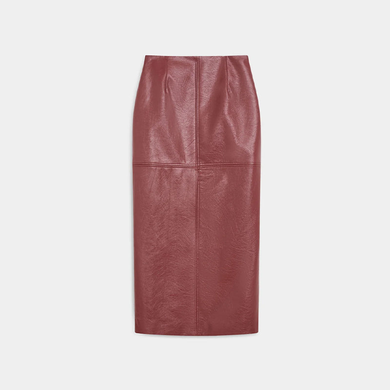 PuraDama™ Liora |Gonna effetto midi pelle bordeaux