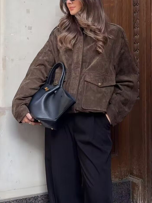 PuraDama™ Arden | Giubbotto bomber in morbida pelle scamosciata