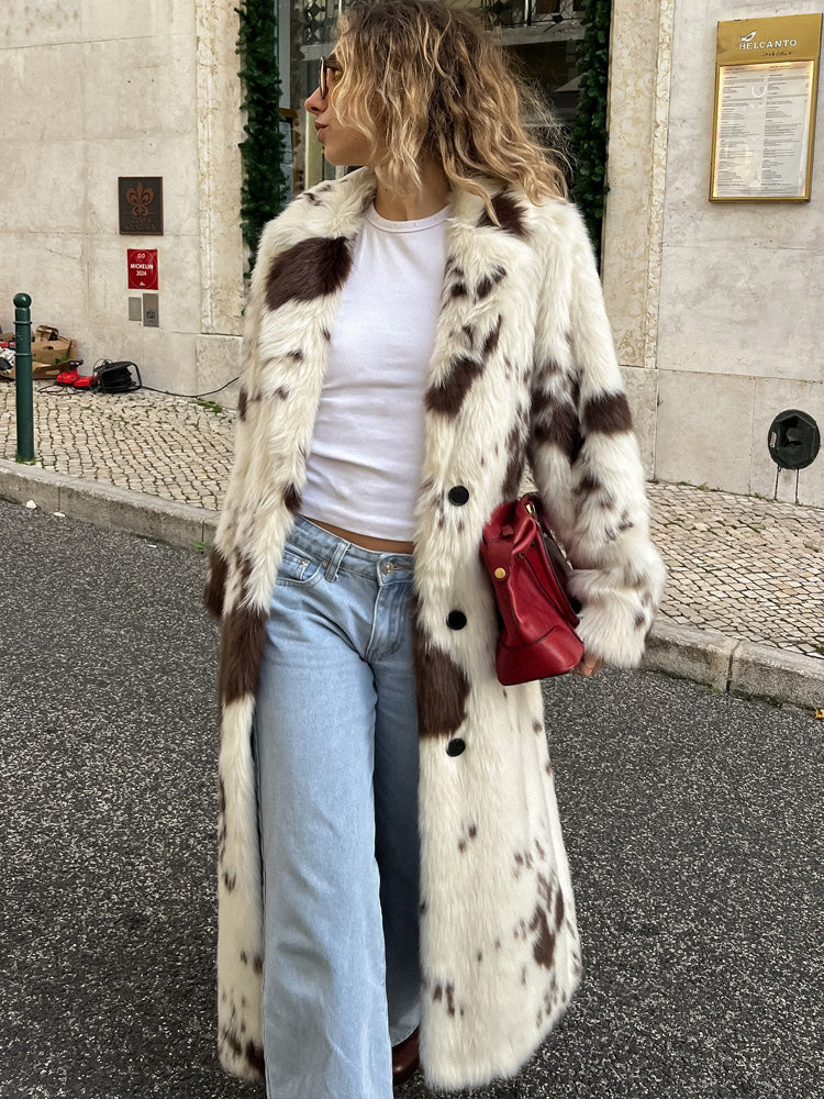 PuraDama™ Brivido | Cappotto in eco-pelliccia maculata bianco-marrone