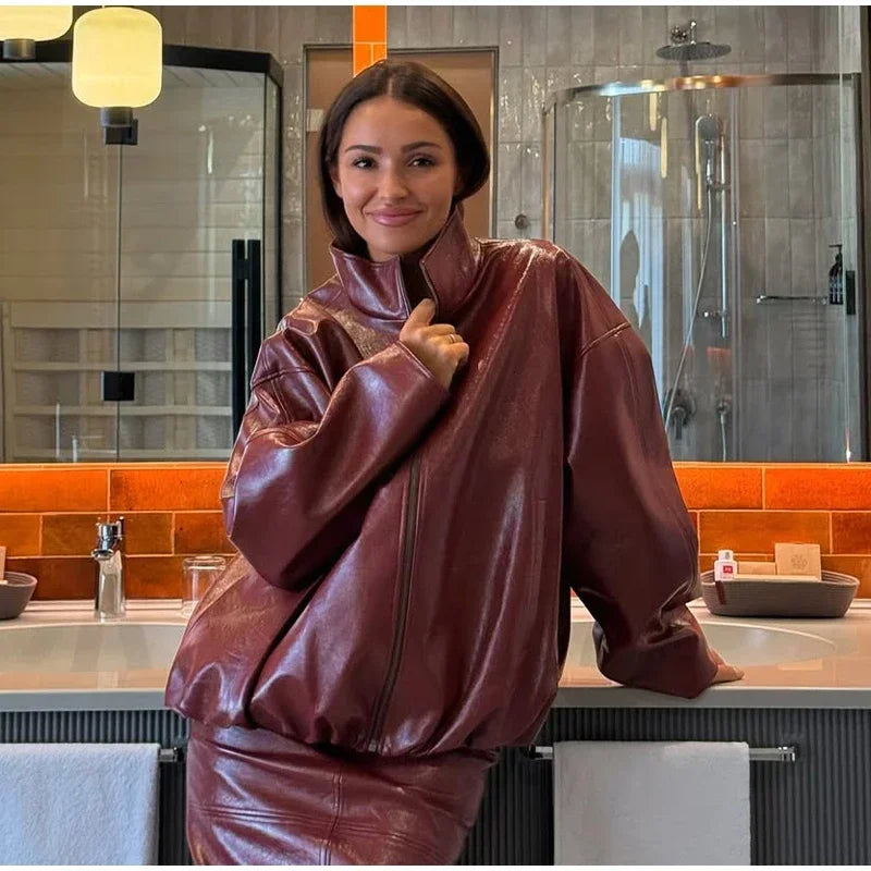 PuraDama™ Valente |Giacca oversize in similpelle bordeaux