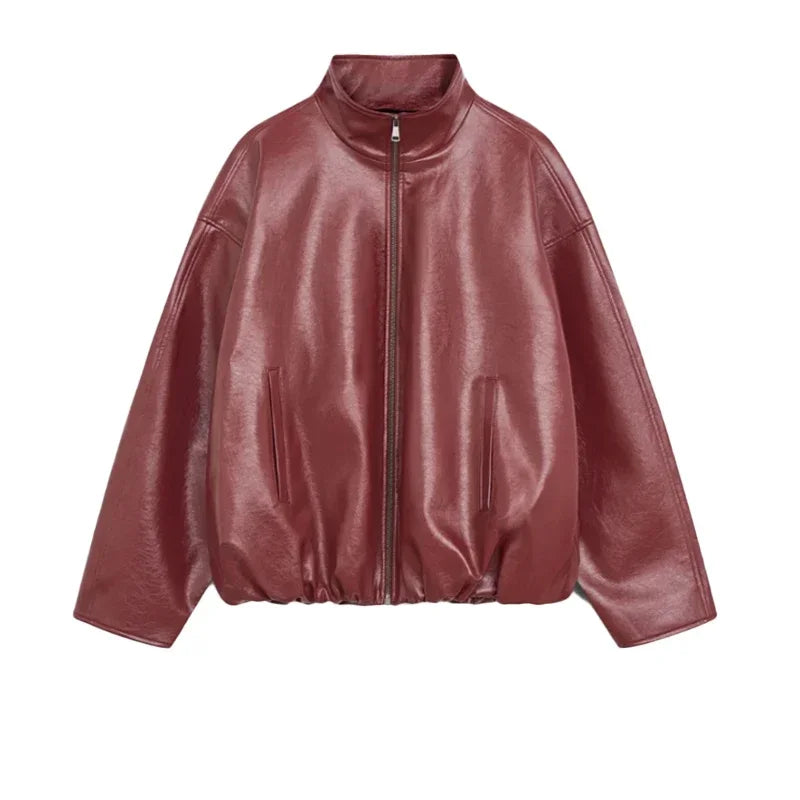 PuraDama™ Valente |Giacca oversize in similpelle bordeaux