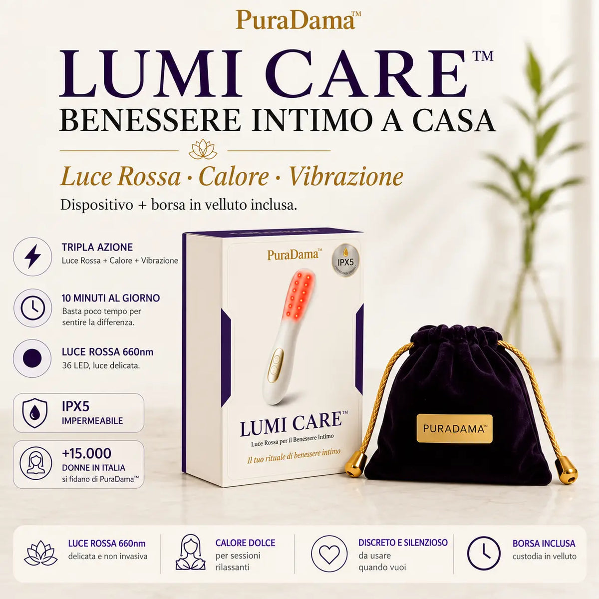LumiCare™ – dispositivo e borsa in velluto