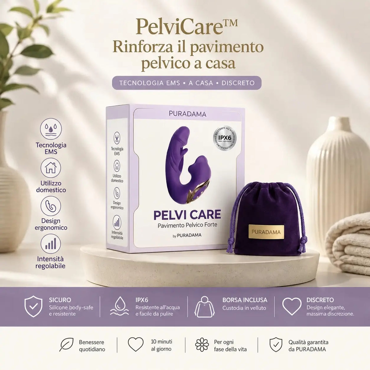 PelviCare™ – dispositivo EMS e borsa in velluto